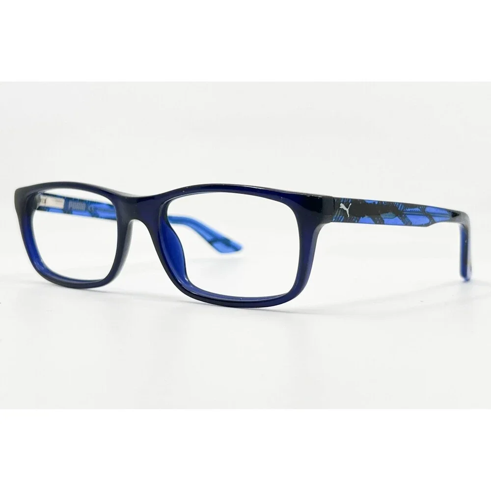Puma Eyeglasses Kids Blue PJ0009O 001 Rectangular Patterned 49-16-130